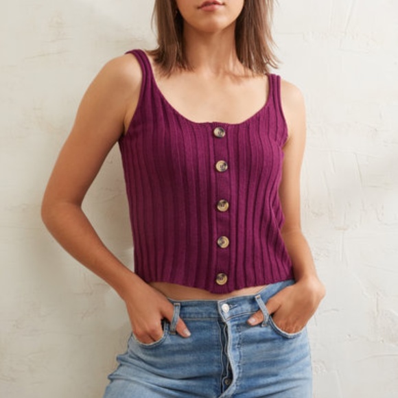 South Moon Under Tops - South Moon Under- Purple Button Front Tank Top - S